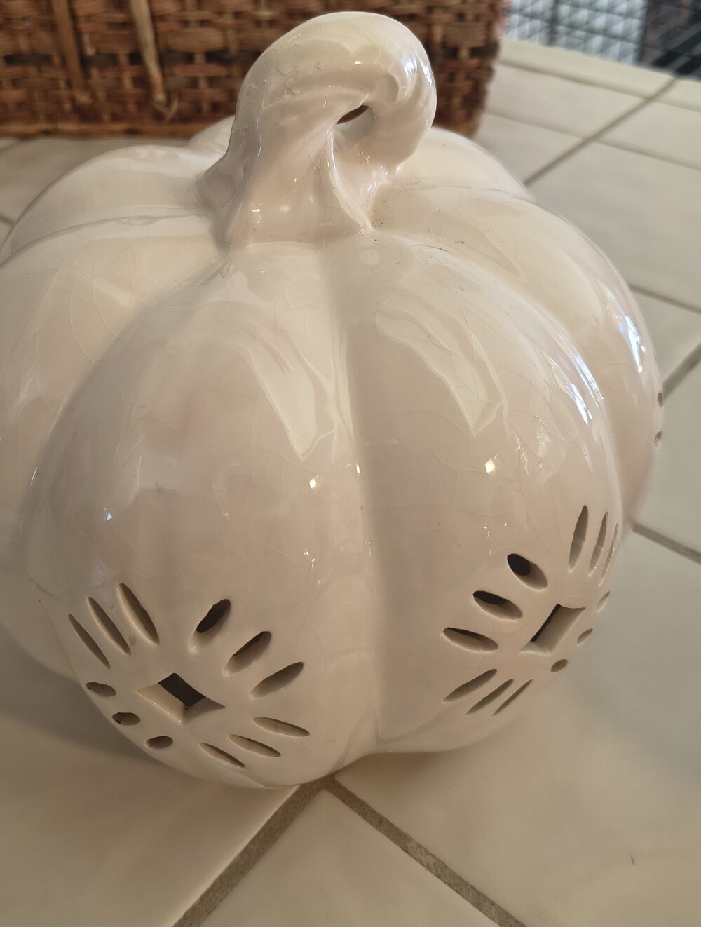 Fall White Ceramic Pumpkin, Decorative Home Accent.